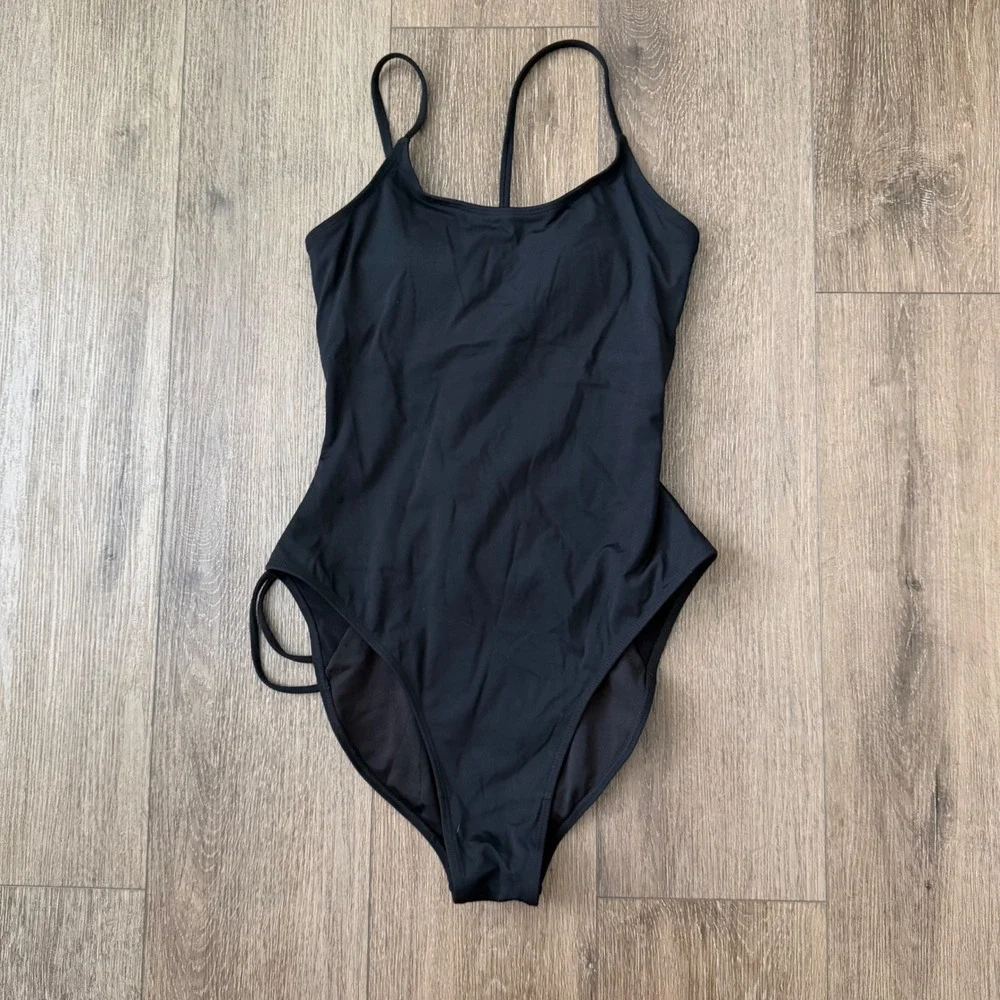 TR3 Swimsuit Women Medium Black Lace Up Back One Piece Swimwear Shapewear